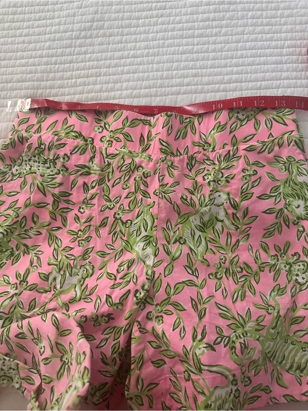 Pink & Green Leaf Print Shorts